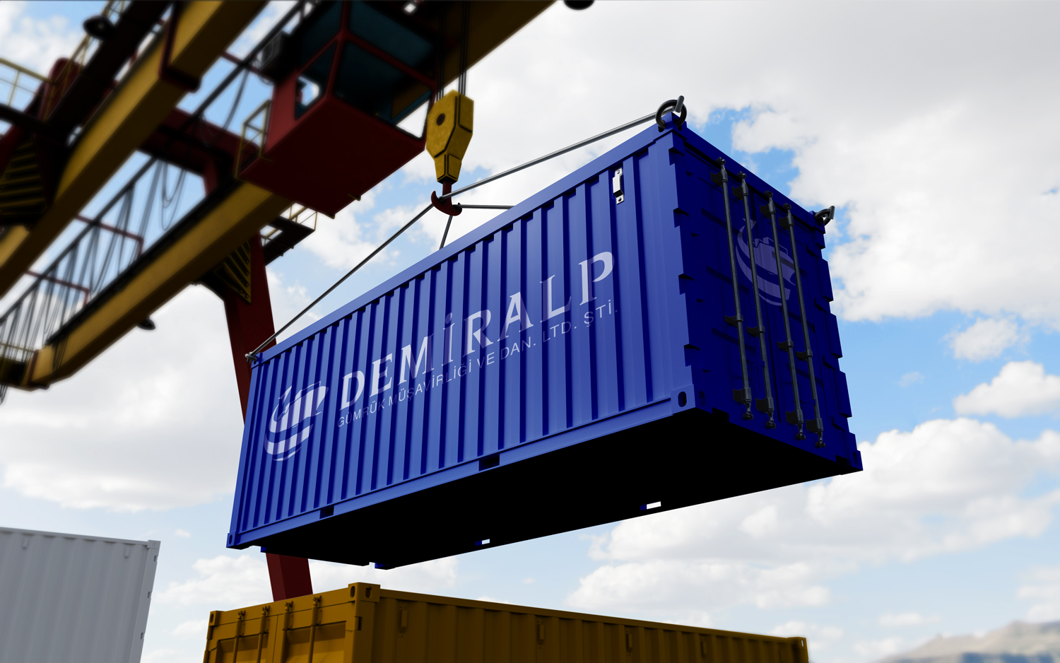 Demiralp container lifted by a crane
